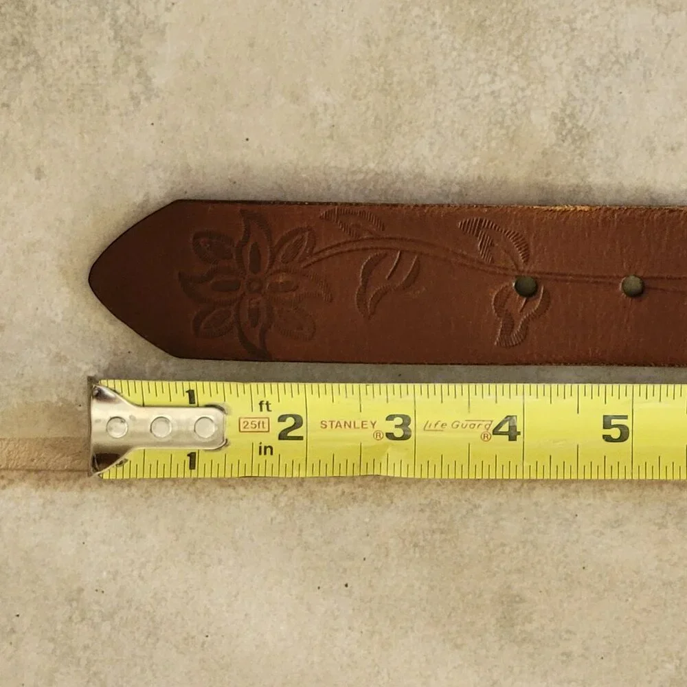 Genuine Leather Tooled Brown Western Floral Belt Made in India NEW Size M